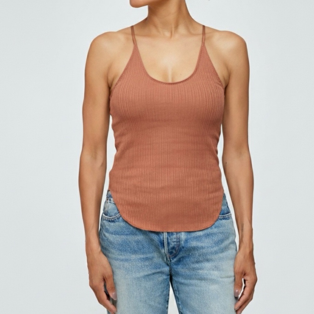 Moussy Ribbed Scoop-Neck Tank Top in Rust